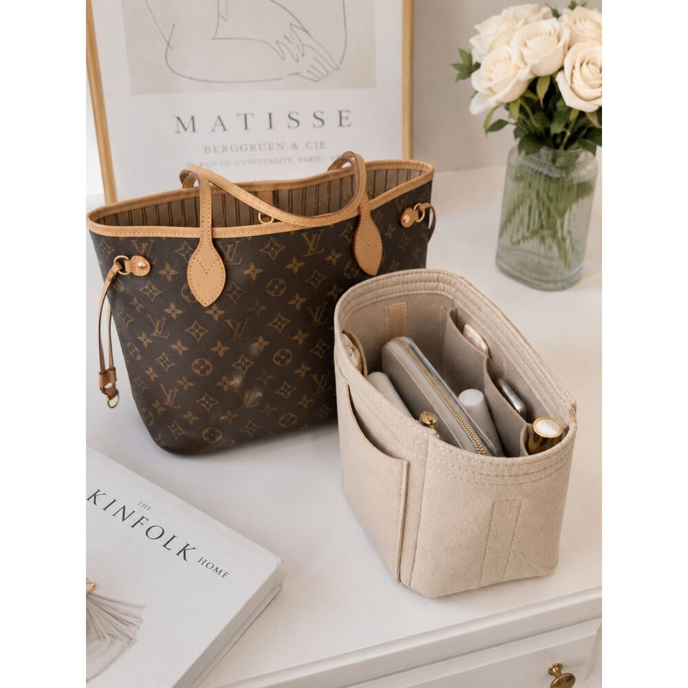 Beige Felt Handbag Organizer Insert - Neutral Purse Storage Opposhe